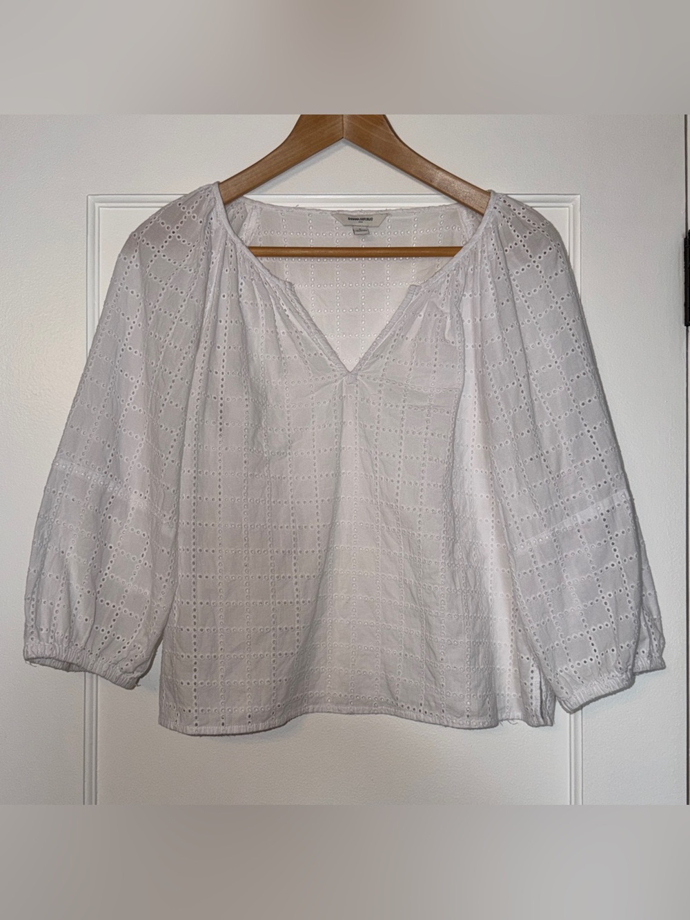 Lantern Sleeve Eyelet Top